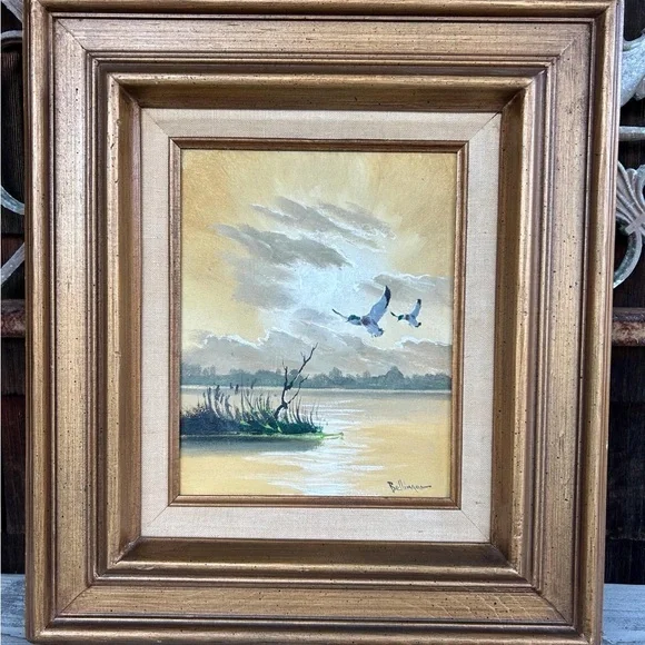 Vintage Duck Pond Oil Painting by Stephen Bellinger (18x16) - Picture 4 of 12